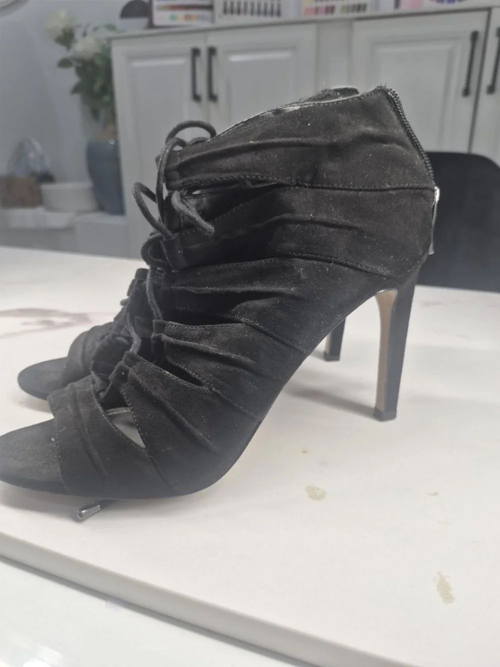 BCBGeneration Black Suede Lace-Up Stiletto Booties
